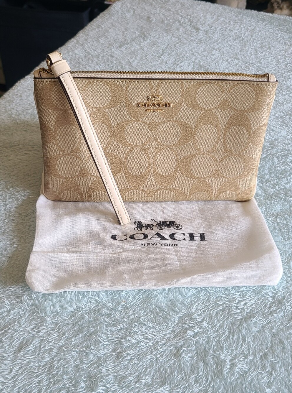 Coach Signature Canvas Wristlet in Khaki/Chalk